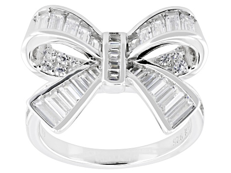 White Cubic Zirconia Rhodium Over Sterling Silver Bow Ring 2.55ctw