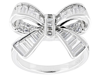 Picture of White Cubic Zirconia Rhodium Over Sterling Silver Bow Ring 2.55ctw