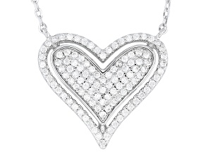 White Cubic Zirconia Rhodium Over Sterling Silver Heart Necklace 0.97ctw