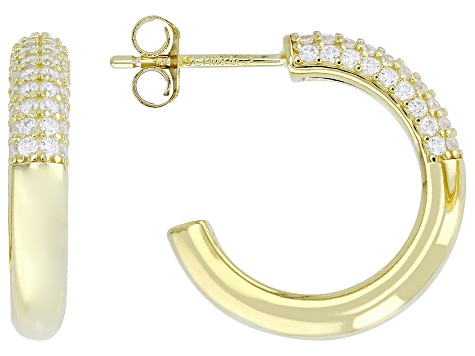 White Cubic Zirconia 18k Yellow Gold Over Sterling Silver Hoops 0.35ctw