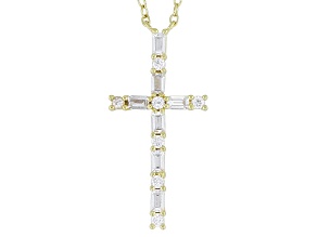 White Cubic Zirconia 18k Yellow Gold Over Sterling Silver Cross Necklace 0.51ctw