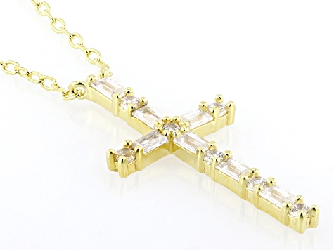 White Cubic Zirconia 18k Yellow Gold Over Sterling Silver Cross