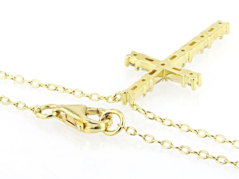 White Gold Plated Cubic Zirconia Stone Cross Necklace With Rope Chain
