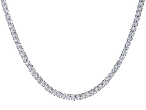 White Cubic Zirconia Silver Tone Brass Tennis Necklace 45.0ctw