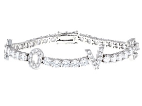 White Cubic Zirconia Rhodium Over Sterling Silver LOVE Tennis Bracelet 12.11ctw