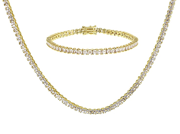 White Cubic Zirconia 18k Yellow Gold Over Brass Tennis