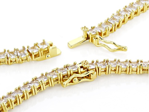 White Cubic Zirconia 18k Yellow Gold Over Brass Tennis