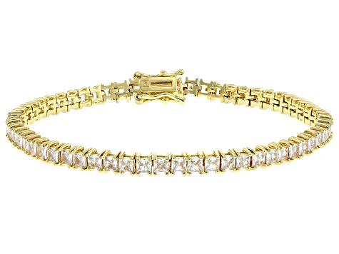 White Cubic Zirconia 18k Yellow Gold Over Brass Tennis