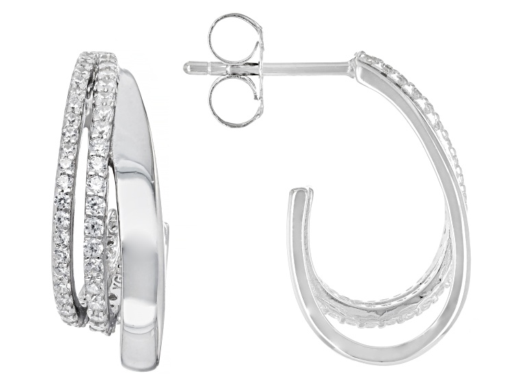 White Cubic Zirconia Rhodium Over Sterling Silver Hoops 1.13