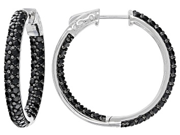 Picture of Black Spinel Rhodium Over Sterling Silver Hoop Earrings 4.50ctw