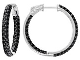 Black Spinel Rhodium Over Sterling Silver Hoop Earrings 4.50ctw