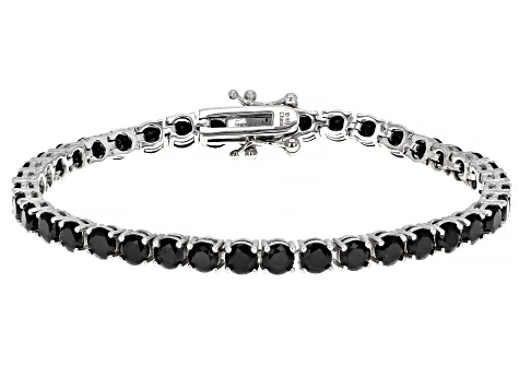 Black Spinel Rhodium Over Sterling Silver Tennis Bracelet 12.00ctw