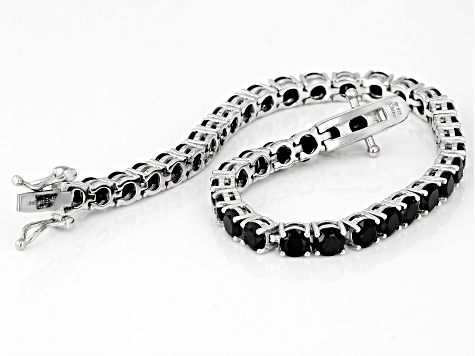 Black Spinel Rhodium Over Sterling Silver Tennis Bracelet 12.00ctw