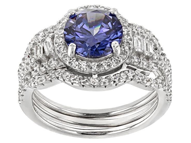 Blue & White Cubic Zirconia Rhodium Over Sterling Silver