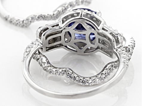 Blue & White Cubic Zirconia Rhodium Over Sterling Silver
