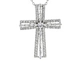 White Cubic Zirconia Rhodium Over Sterling Silver Cross Pendant With Chain 1.11ctw