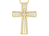 White Cubic Zirconia 14K Yellow Gold Over Sterling Silver Cross Pendant With Chain 1.11ctw