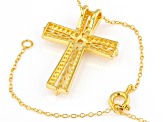 White Cubic Zirconia 14K Yellow Gold Over Sterling Silver Cross Pendant With Chain 1.11ctw