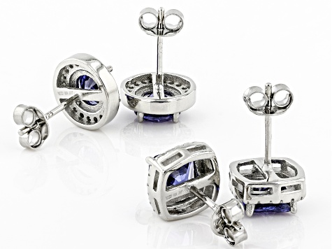 Blue And White Cubic Zirconia Rhodium Over Sterling Silver