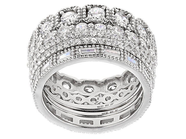 White Cubic Zirconia Rhodium Over Sterling Silver Ring Set