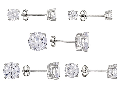 White Cubic Zirconia Rhodium Over Sterling Silver Earrings Set Of 5 15.73ctw