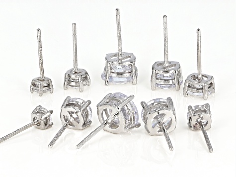 White Cubic Zirconia Rhodium Over Sterling Silver Earrings Set Of 5 15.73ctw
