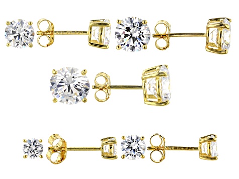 White Cubic Zirconia 18K Yellow Gold Over Silver Earrings Set Of 5 15.73ctw