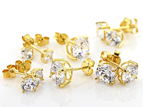 White Cubic Zirconia 18K Yellow Gold Over Silver Earrings Set Of 5 15.73ctw