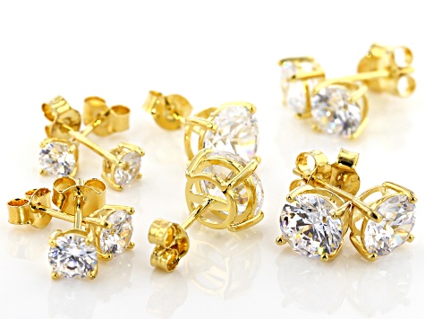 White Cubic Zirconia 18K Yellow Gold Over Silver Earrings Set Of 5 15.73ctw