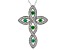 Green and White Cubic Zirconia Rhodium Over Silver Cross Pendant With Chain