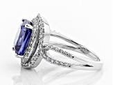Blue & White Cubic Zirconia Rhodium Over Sterling Silver Center Design Ring 4.72ctw