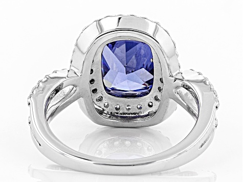 Blue & White Cubic Zirconia Rhodium Over Sterling Silver Center Design Ring 4.72ctw