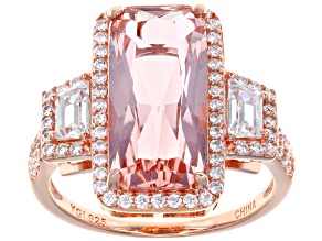 Morganite Simulant & White Cubic Zirconia 18K Rose Gold Over Silver Center Design Ring