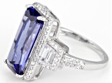 Blue & White Cubic Zirconia Rhodium Over Sterling Silver Center Design Ring 10.03ctw