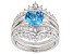 Blue & White Cubic Zirconia Rhodium Over Sterling Silver Center Design Ring With Guard 6.76ctw