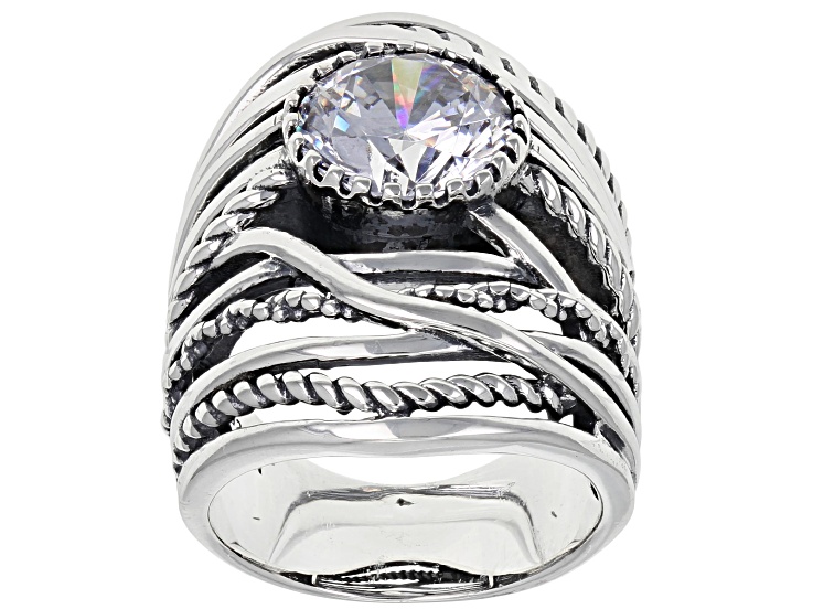 White Cubic Zirconia Rhodium Over Sterling Silver Center Design Ring 6.58ctw