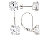 White Cubic Zirconia Rhodium Over Sterling Silver Earrings Set Of 2 12.84ctw