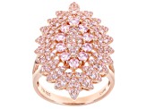 Pink Cubic Zirconia 18K Rose Gold Over Sterling Silver Cluster Ring 2.76ctw