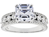 Asscher Cut White Cubic Zirconia Rhodium Over Sterling Silver Center Design Ring 4.60ctw