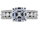 Asscher Cut White Cubic Zirconia Rhodium Over Sterling Silver Center Design Ring 4.60ctw
