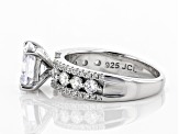 Asscher Cut White Cubic Zirconia Rhodium Over Sterling Silver Center Design Ring 4.60ctw