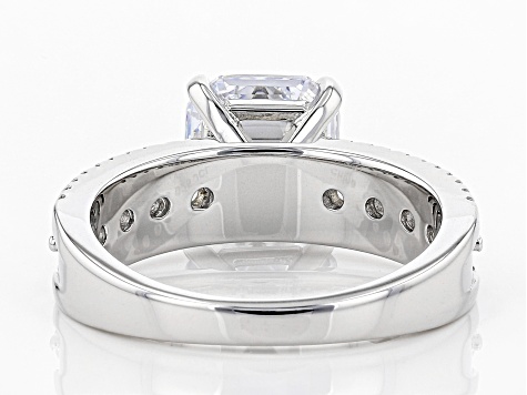 Asscher Cut White Cubic Zirconia Rhodium Over Sterling Silver Center Design Ring 4.60ctw