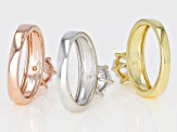 White Cubic Zirconia, Rhodium, 18k Yellow, and Rose Gold Over Silver Solitaire Ring Set Of 3