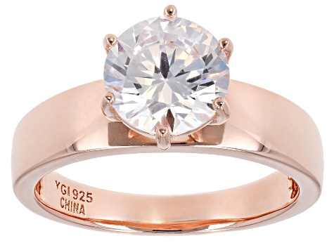 White Cubic Zirconia, Rhodium, 18k Yellow, and Rose Gold Over Silver Solitaire Ring Set Of 3