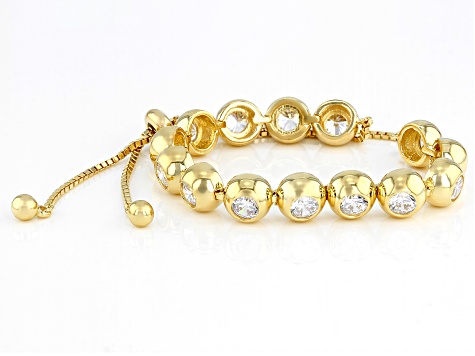White Cubic Zirconia 18K Yellow Gold Over Sterling Silver Adjustable Bracelet 6.02CTW