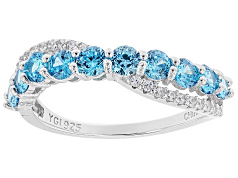 Blue and White Cubic Zirconia Rhodium Over Sterling Silver Rings Set of 3 6.00ctw