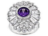 Purple And White Cubic Zirconia Rhodium Over Sterling Silver Ring 7.25ctw