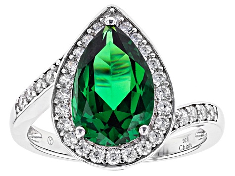 Green And White Cubic Zirconia Rhodium Over Sterling Silver Ring