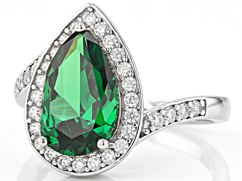 Green And White Cubic Zirconia Rhodium Over Sterling Silver Ring