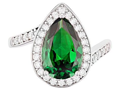 Green And White Cubic Zirconia Rhodium Over Sterling Silver Ring